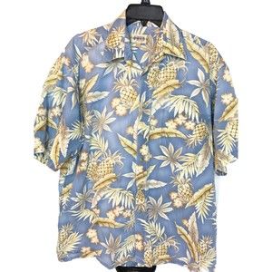 Campia Moda, Blue / Cream  Hawaiian Shirt in Foliage Pattern. Size Large Men’s